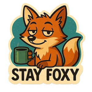 Volpe con tazza da caffè – con la scritta "Resta volpe" – adesivo con simpatici cartoni animati – resistente alle intemperie – regalo per gli amanti del caffè, degli animali e dell'umorismo
