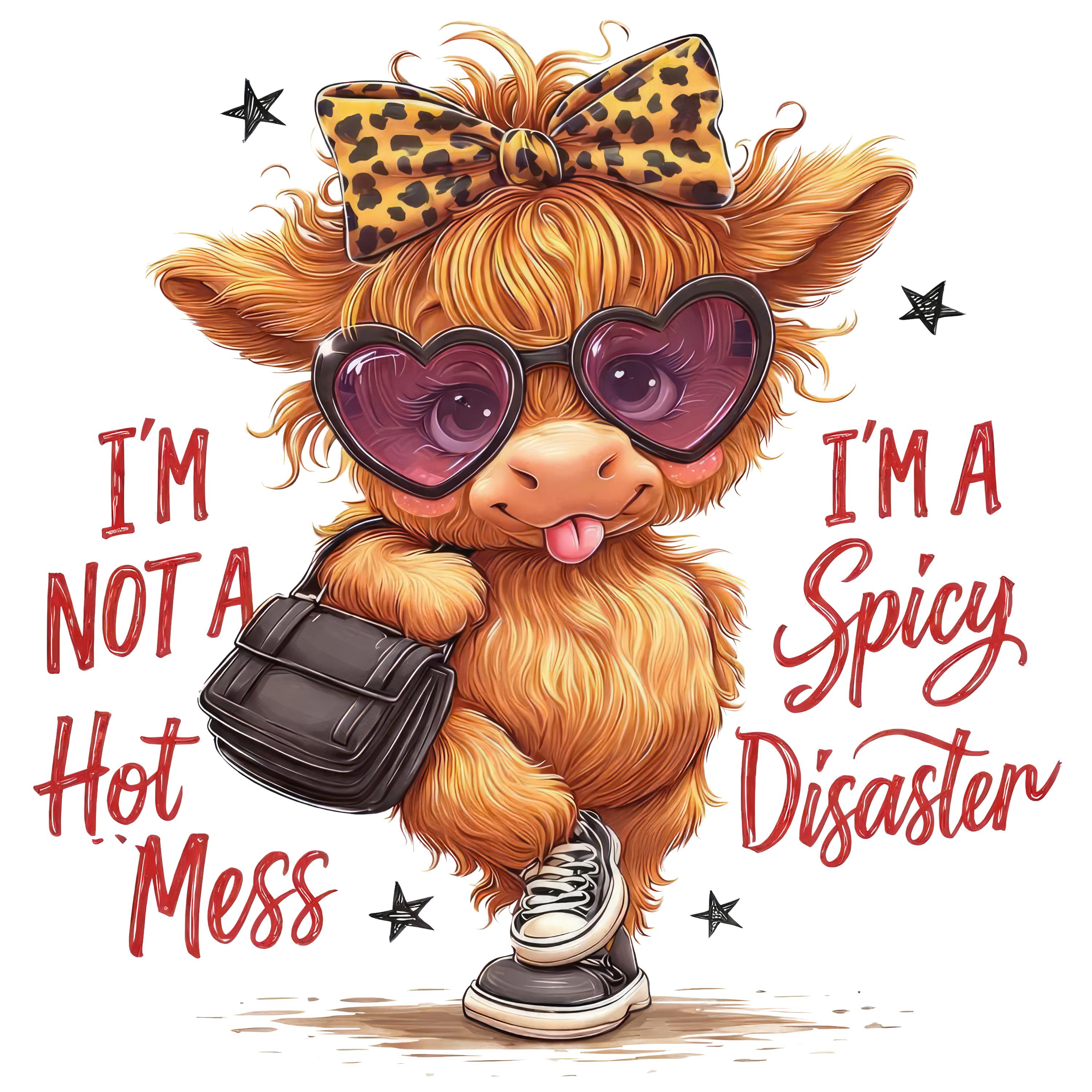 I'm Not A Hot Mess I'm A Spicy Disaster Sticker Highland Cow | Funny ...