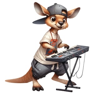 Pegatinas geniales de canguro con teclado, pegatinas de animales de dibujos animados de músicos para decoración de habitación infantil