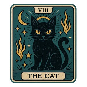 Adesivo de Tarô O Gato | Adesivo de carta de tarô de gato místico | Design Animal Espiritual | Ideia de presente para nerds de bruxa