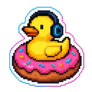 アヒルの子のための救命浮輪としてのドーナツ – かわいい漫画ステッカー – 耐候性 – 動物、グルメ、ユーモア好きへのギフト