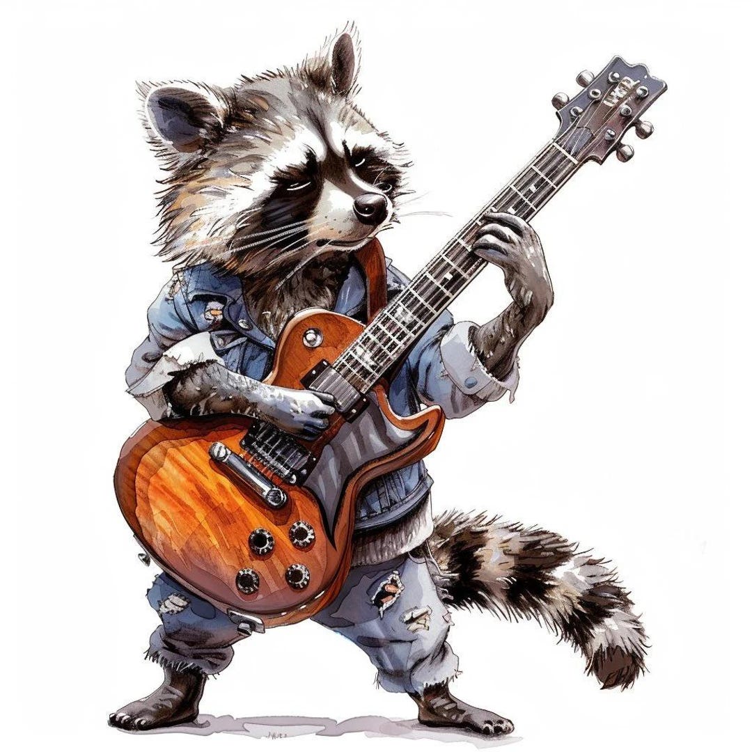 Rockstar Raccoon Sticker – Cool Raccoon With Electric Guitar in Rock’n ...