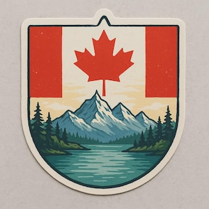Sticker Kanada Flagge mit Ahornblatt und Bergsee Aufkleber für Wohnmobil Auto Laptop Geschenk für Kanada-Fans und Naturliebhaber