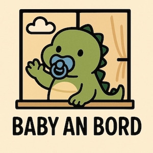 Baby an Bord Dino Sticker – Süßer Autoaufkleber mit Cartoon-Dino und Schnuller – Wetterfest & ideal für Eltern