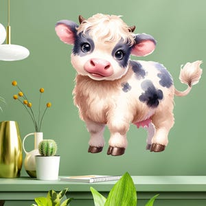 Cute cow wall sticker, funny cow motif, farm decoration, children's room mural, cartoon animal sticker