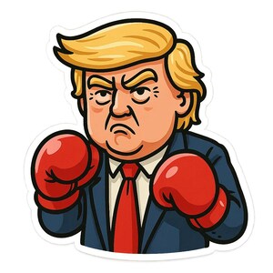 ボクシンググローブをはめたトランプのステッカー - 風刺的な車用ステッカー - 耐候性、目を引く - 政治ファンやユーモア好きへのギフト