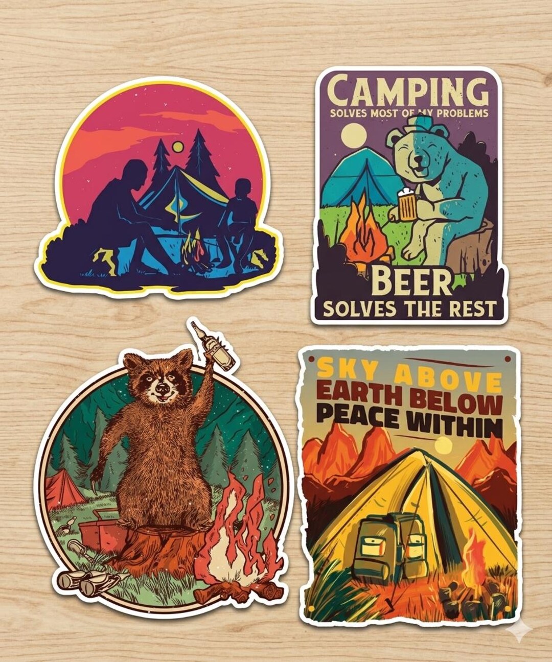 Sticker Over Computer Campera 4-pack Camping Sticker Set: Vinyl Stickers for Campervan & Laptop | Fun ...