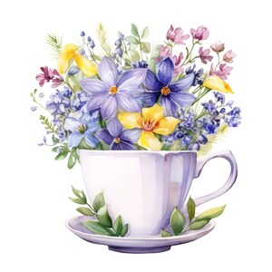 Adesivo per tazza da tè con fiori, adesivo acquerello con tazza floreale, adesivo da parete, adesivo per auto, decorazione, idea regalo per amanti del tè, fiori, amici, romanticismo