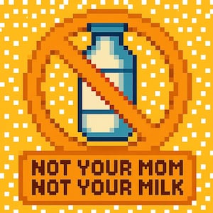 Not Your Mom, Not Your Milk“ – Milchflasche mit durchgestrichenem Zeichen – Vegan Cartoon-Sticker – wetterfest – Statement & Humor