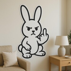 Cheeky rabbit wall sticker middle finger cartoon funny wall picture decoration bedroom living room humorous wall decoration gift