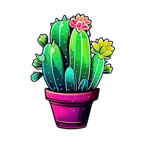 Bunter Kaktus Sticker Aufkleber Pflanze Wandtattoo Kakteenmotiv Zimmerdeko Geschenk