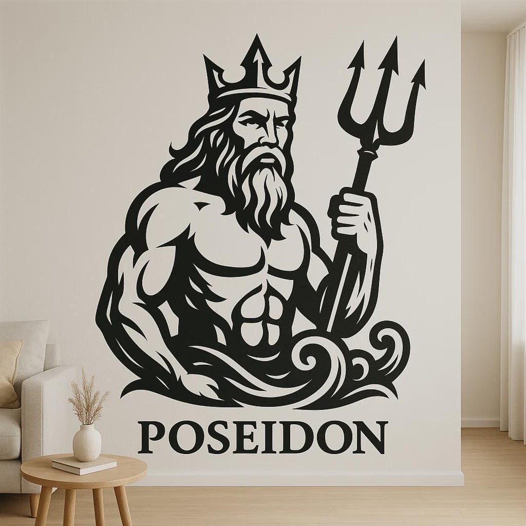 Poseidon Sticker Poseidon Wall Sticker Greek Sea God With Trident as a Decal for Wall ...