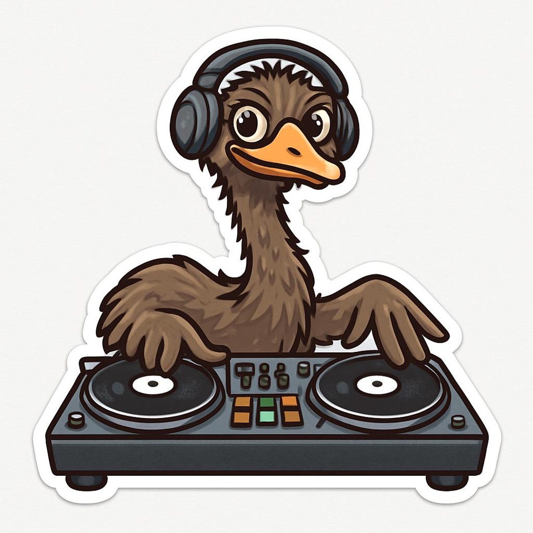 Emu With DJ Booth Sticker – Funny Car Sticker – Weatherproof, Musical ...