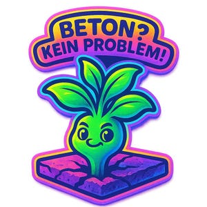 アスファルトを突き破って成長する植物「コンクリートでも大丈夫！」 – 面白い漫画ステッカー – 耐候性 – 自然とユーモアのファンへの贈り物