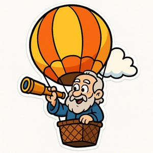 Galileo in a Hot Air Balloon Sticker – Fantasy Car Sticker – Weatherproof, Visionary – Gift for Science and Adventure Fans
