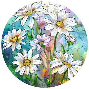 Car Sticker Daisy Stained Glass Sticker Floral Flower Motif Vinyl Decal for Car Laptop Window Decor Colorful Romantic