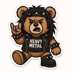 Adesivo orsetto in tenuta heavy metal – adesivo divertente per auto – resistente alle intemperie, rock – regalo per metallari e amanti dei coccoloni