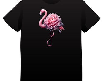 Pink Floral Flamingo Motif Unisex T-Shirt Customizable