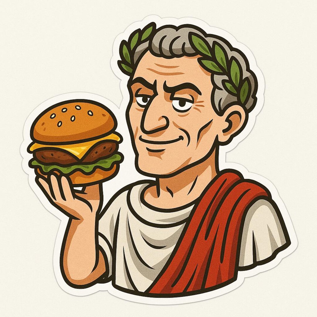 Caesar Sticker Caesar With Burger in Hand Sticker Outdoor Uv-resistant Vinyl Sticker ...