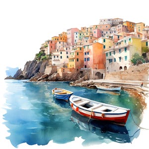 Car sticker Cinque Terre Italy – Watercolor sticker with colorful houses by the sea – Italy sticker for car, laptop & decoration