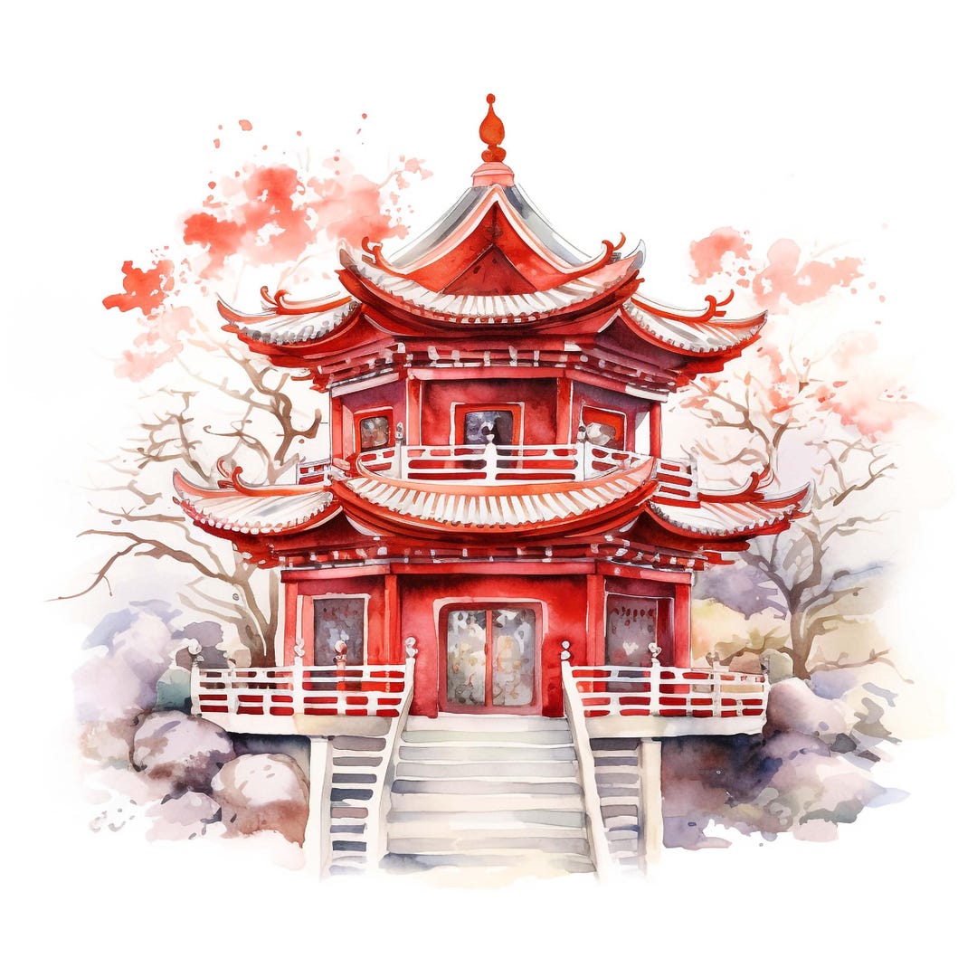 Car Sticker Moon New Year Temple Watercolor Look Asian Festival Sticker