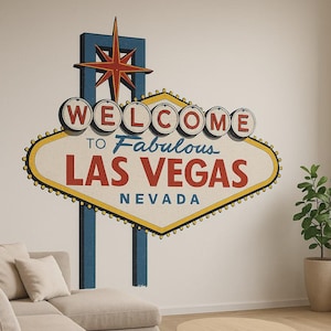 Cooles Las Vegas Wandtattoo – Stadt-Silhouette mit Spielkarten, Würfeln & Leuchtschrift für Wohnzimmer, Bar oder Wohnmobil für Vegas-Fans