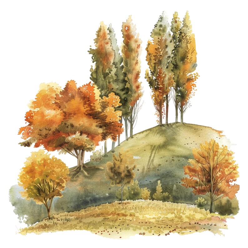 Watercolor Autumn Landscape Sticker Vinyl Sticker Customizable Laptop