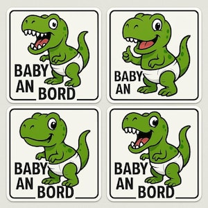 Zestaw naklejek T-Rex na pokładzie – zabawna naklejka „Baby on Board” z dinozaurem w pieluszce – naklejka na samochód z humorem – odporna na warunki atmosferyczne i przyciągająca wzrok