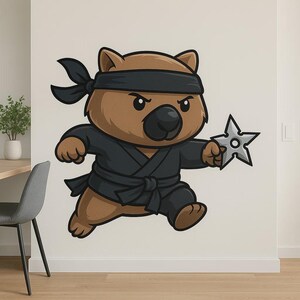 Ninja Wombat Cartoon Wall Sticker Funny Animal Decal in Comic Style for Wall Motorhome Laptop Gift for Kids Animal Fans Humor Lovers