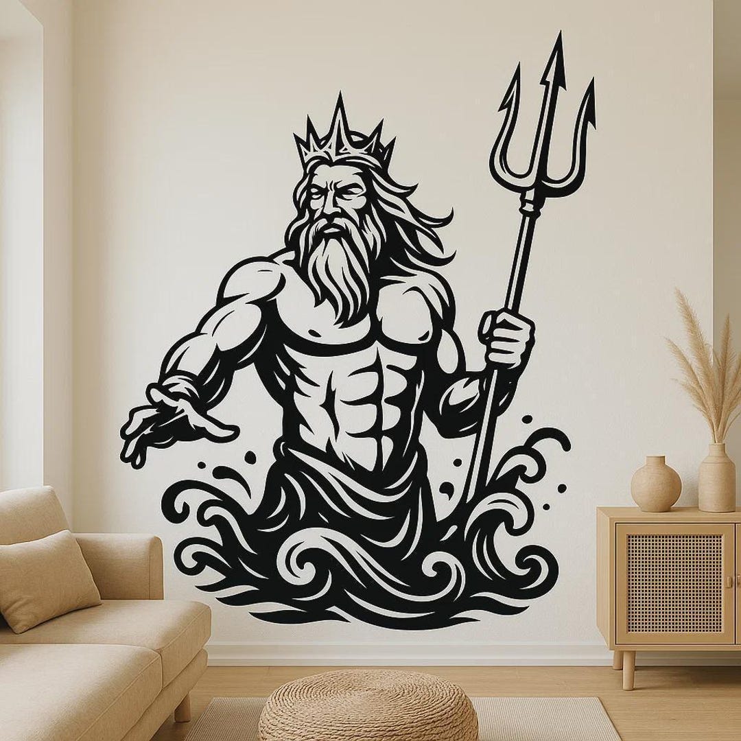 Poseidon Sticker Poseidon Wall Sticker Greek Sea God With Trident as a Decal for Wall ...