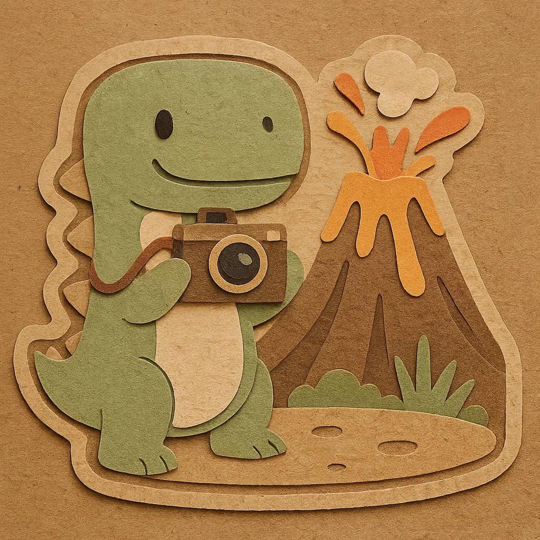 Dino With Camera in Front of Volcano Sticker – Funny Car Sticker ...
