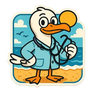 Gaviota con estetoscopio como médico de playa – Pegatina divertida de dibujos animados – Resistente a la intemperie – Regalo para amantes de la costa, los animales y el humor