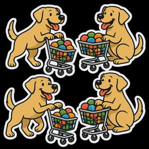 ステッカーセット ラブラドールステッカー ショッピングカート付き ボールいっぱい 面白い犬コミックステッカー 車、ノートパソコン、または犬好きの方へのギフトに