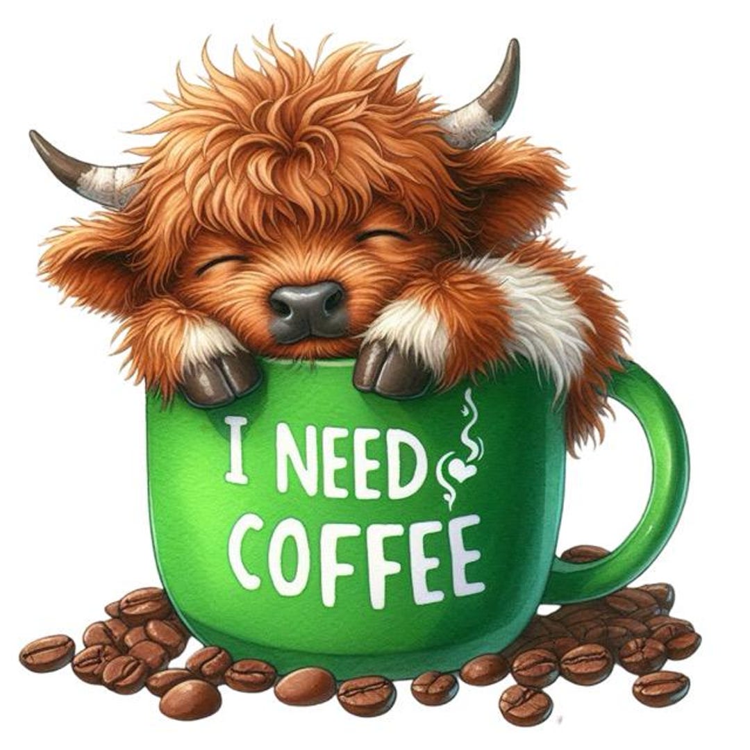 Highland Cow & Coffee Sticker – Cute Highland Cow as a Wall Sticker and ...