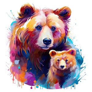 2X akwarelowe naklejki Mama Bear z dzieckiem Personalizowane naklejki winylowe na zewnątrz
