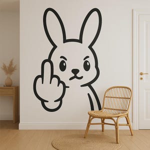 Cheeky rabbit wall sticker middle finger cartoon funny wall picture decoration bedroom living room humorous wall decoration gift