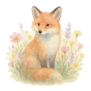 Adesivo volpe acquerello – disegno prato fiorito – adesivo per laptop, bullet journal, motivo natura, adesivo animale carino
