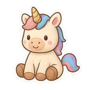 ユニコーンのぬいぐるみステッカー。かわいいぬいぐるみの漫画ステッカー。ノートパソコン、車、キャンピングカー用。お子様、ファンタジーファン、ユニコーン愛好家へのギフト。