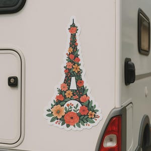 花のエッフェル塔ステッカー。花の要素が入ったロマンチックなパリステッカー。ノートパソコン、車、キャンピングカー、旅行、フランスへのギフトに。