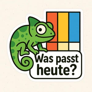 Camaleón frente a una carta de colores: “¿Qué te conviene hoy?” Pegatina – Divertida pegatina para coche – Resistente a la intemperie – Regalo para amantes del diseño y los animales