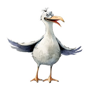 2 pegatinas divertidas de gaviotas, pegatinas de pájaros humorísticos, decoración costera, gaviotas de acuarela, pegatinas de pájaros de dibujos animados, regalo de playa, pegatinas de vida marina