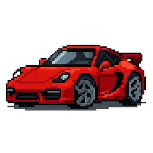 Sports Car Pixel Art Sticker – Retro Car Sticker in 8Bit Gaming Style for Laptop Car Wall Decal – Pixel Racing Car Design