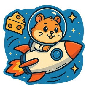 Hámster en el transbordador espacial en una misión de queso – Divertida pegatina de dibujos animados – Resistente a la intemperie – Regalo para fanáticos de los animales, el espacio y el humor