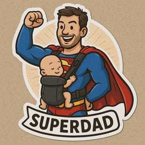 Pegatina de superpapá, papá con portabebés, disfraz de Superman, divertida pegatina para el Día del Padre, regalo, cómic resistente a la intemperie