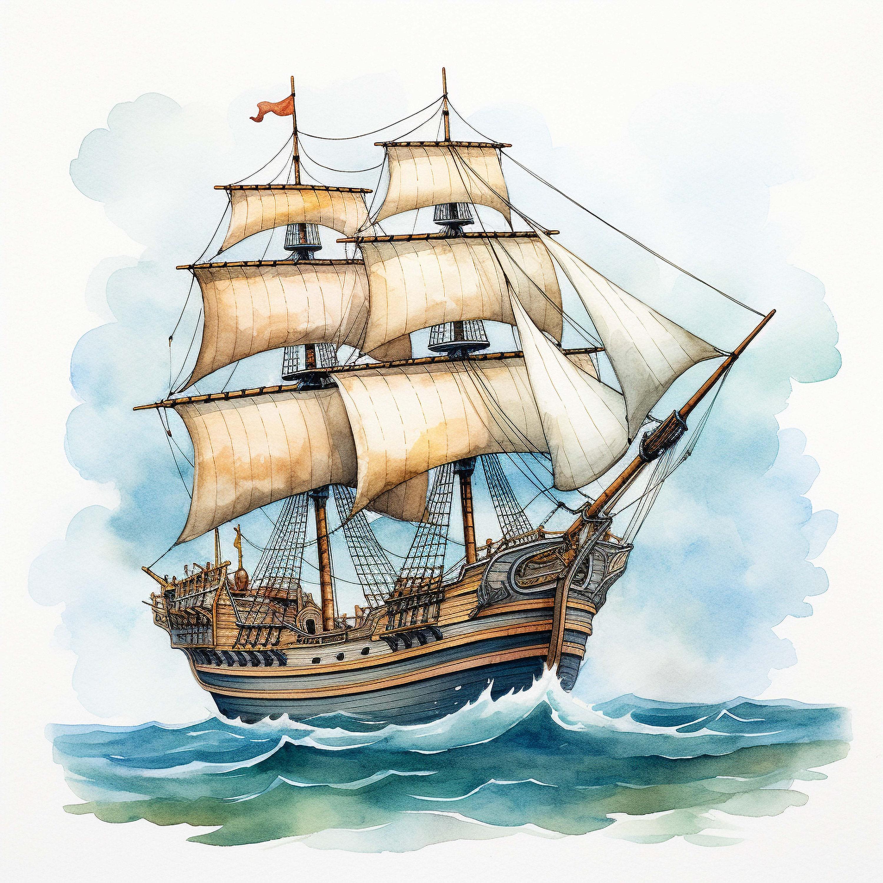 Watercolor Pirate Ship Sticker Customizable Outdoor Vinyl Sticker - Etsy