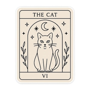 Adesivo de Tarô O Gato | Adesivo de carta de tarô de gato místico | Design Animal Espiritual | Ideia de presente para nerds de bruxa