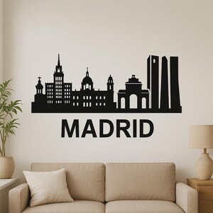 Madrid Skyline Wall Sticker Modern City Motif with Famous Landmarks as Decal for Wall, Motorhome, Laptop, Gift, Spain
