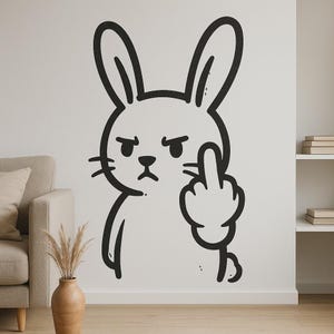 Cheeky rabbit wall sticker middle finger cartoon funny wall picture decoration bedroom living room humorous wall decoration gift