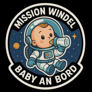 Misión Windel – Pegatina de bebé a bordo con un bebé astronauta – Divertida pegatina para el coche para padres – Resistente a la intemperie y con mucho humor