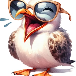 Pegatinas divertidas de gaviotas, pegatinas de pájaros humorísticos, decoración costera, gaviotas de acuarela, pegatinas de pájaros de dibujos animados, regalo de playa, pegatinas de vida marina